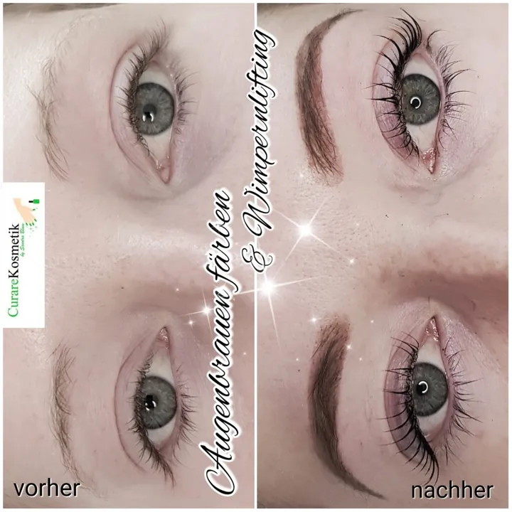Augenbrauen färben und Wimpernlifting, vorher und nachher