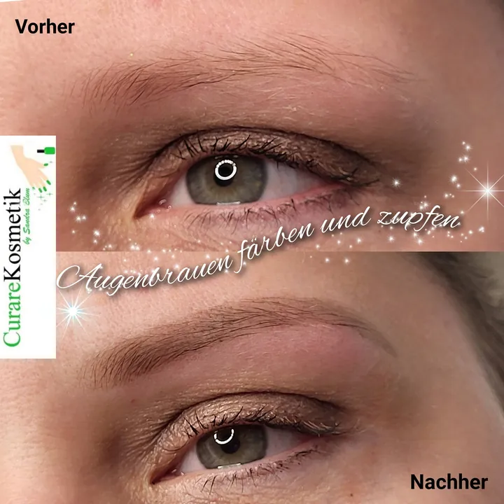 Augenbrauen färben und zupfen, vorher und nachher