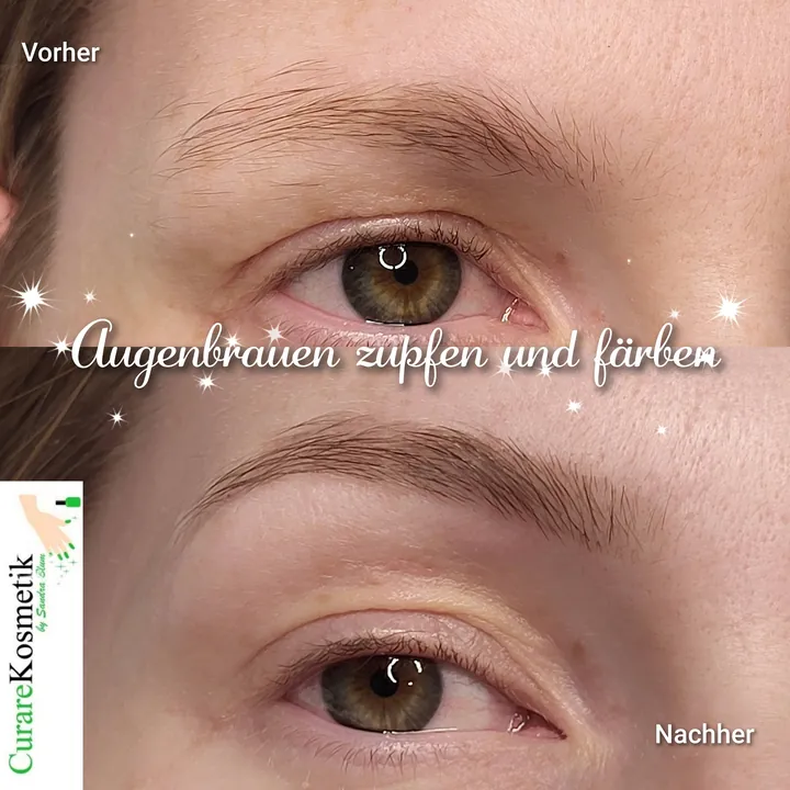 Augenbrauen zupfen und färben, vorher und nachher
