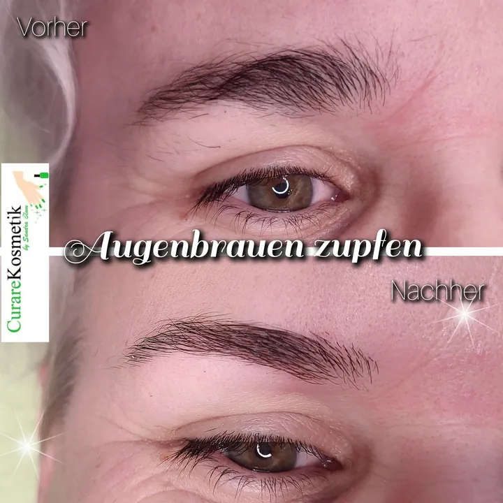 Augenbrauen zupfen, vorher und nachher