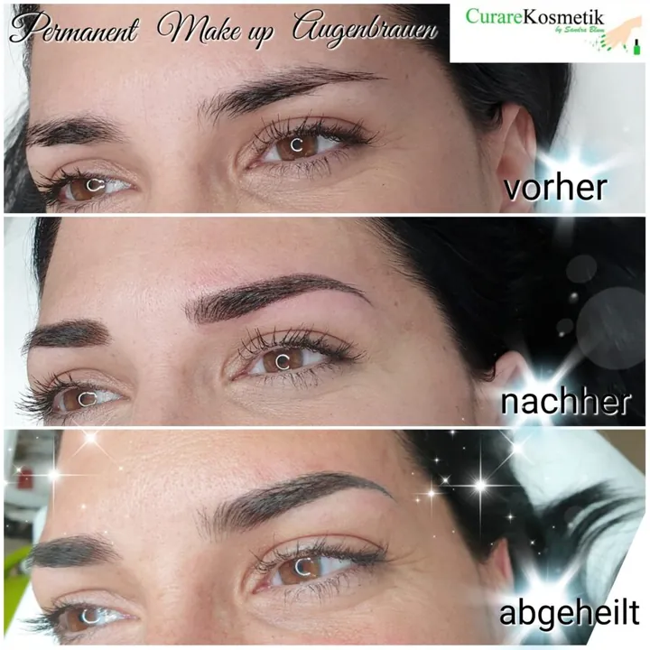 Permanent Make-up Augenbrauen: vorher, nachher und abgeheilt