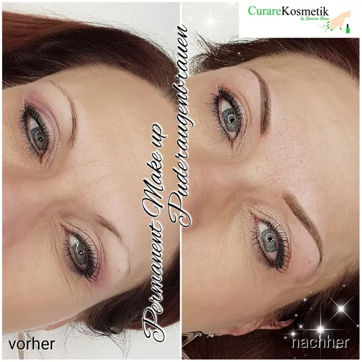 Permanent Make-up Puder-Augenbrauen, vorher und nachher