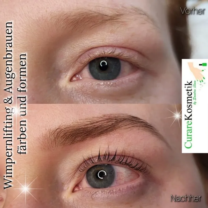 Wimpernlifting, Augenbrauen färben und formen, vorher und nachher