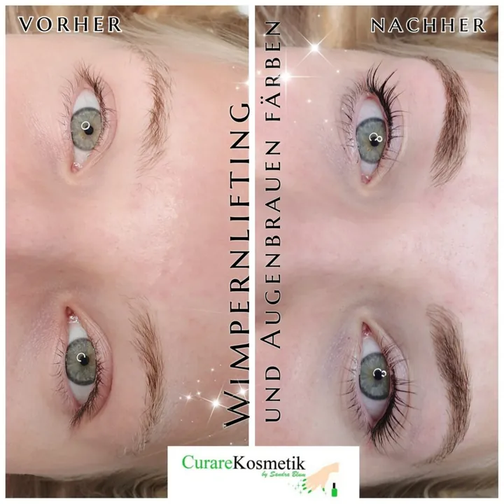 Wimpernlifting und Augenbrauen färben, vorher und nachher